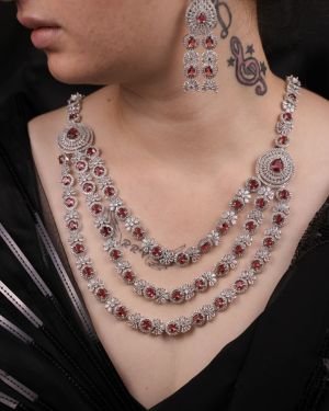 American Diamond-Studded Necklace & Earrings