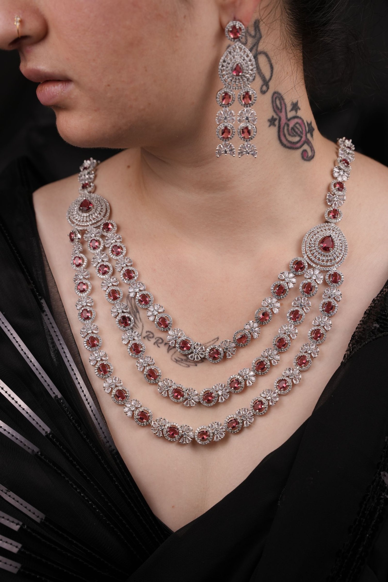 American Diamond-Studded Necklace & Earrings
