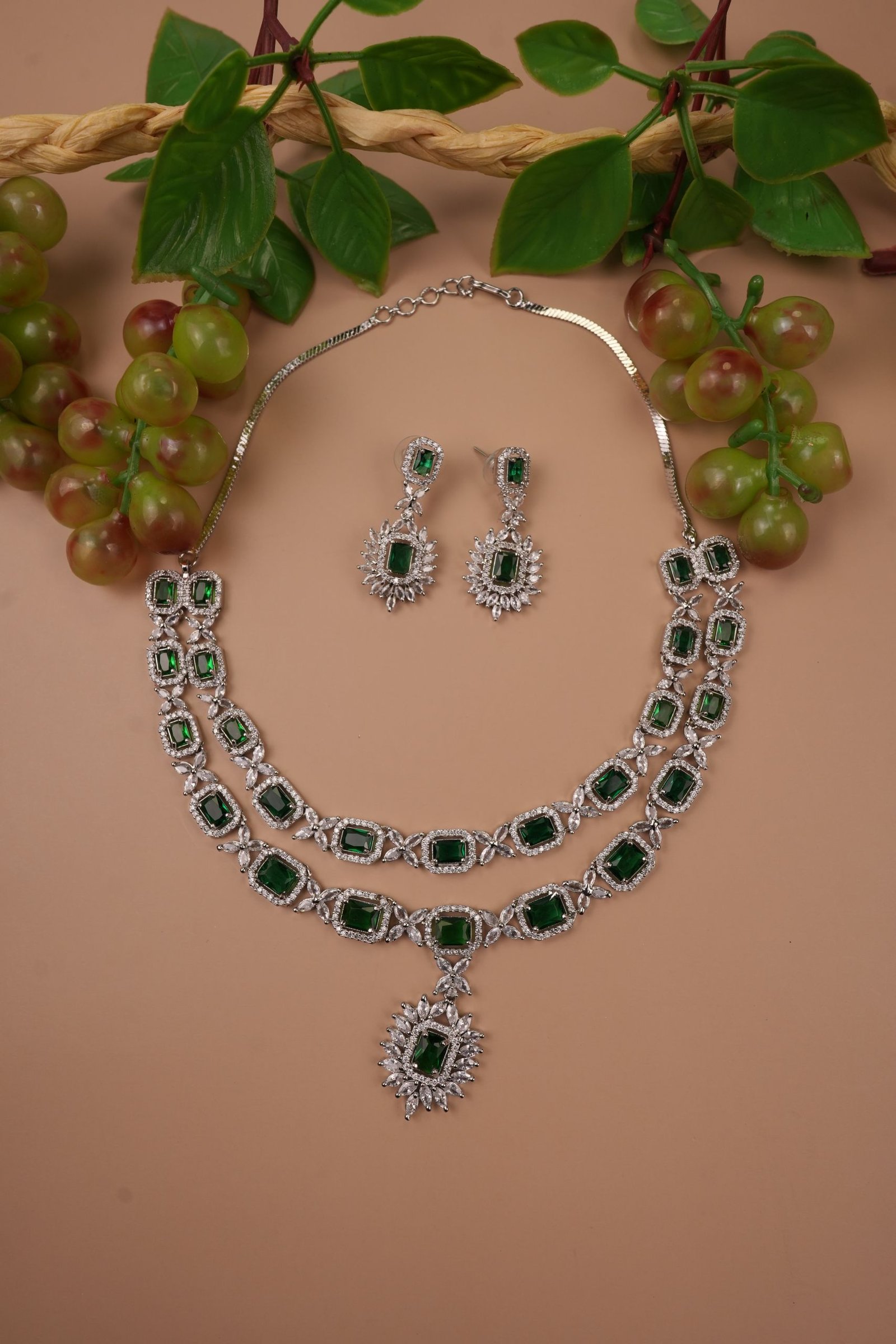 Cubic zirconia emerald necklace, Long Necklacs