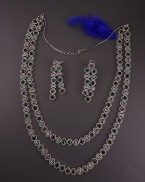 Elegant 2 layer long Neckset with Earring