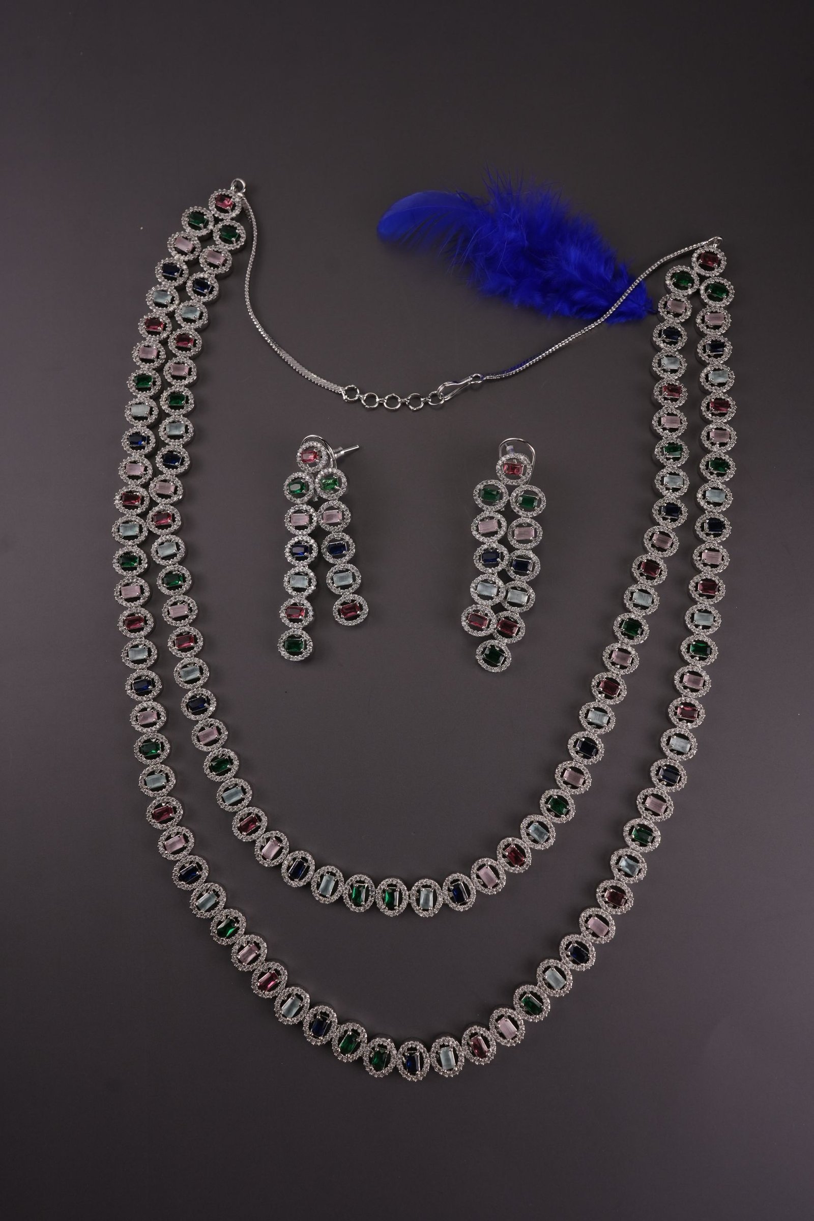Elegant 2 layer long Neckset with Earring