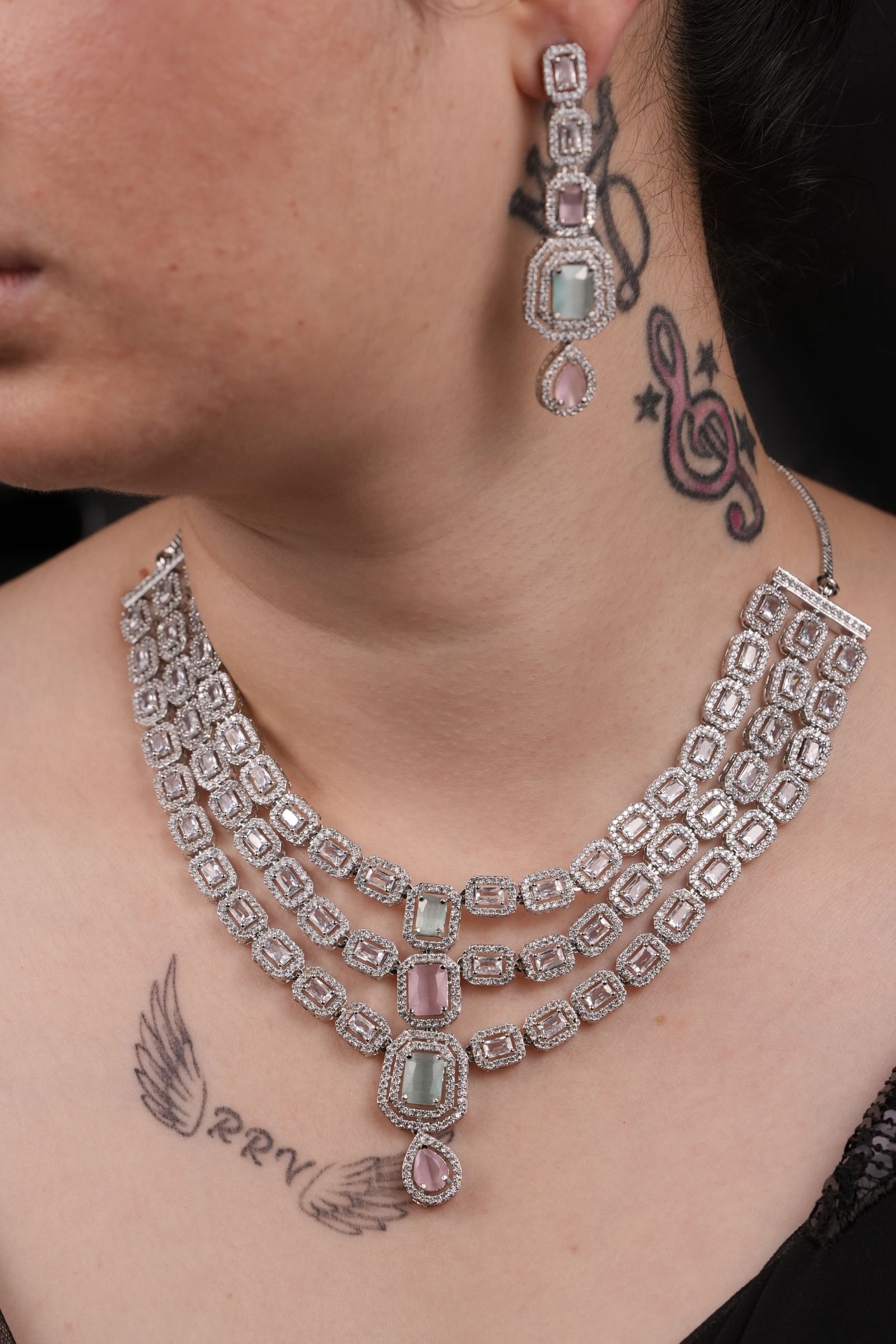 long Silver Plating Neckset Designer