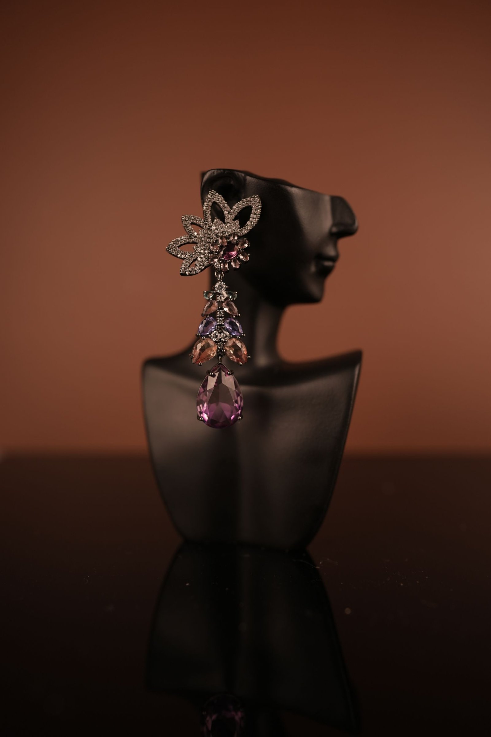 Olivia stone earrings-Dual tone