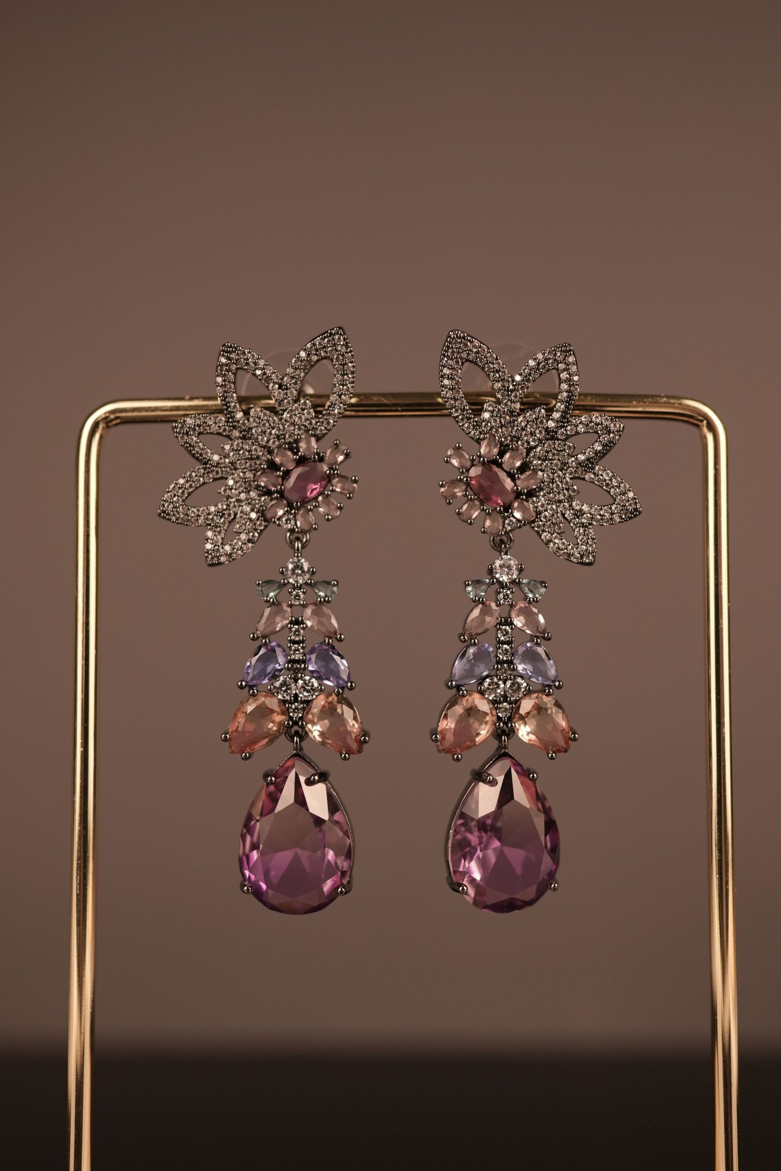 Olivia stone earrings-Dual tone