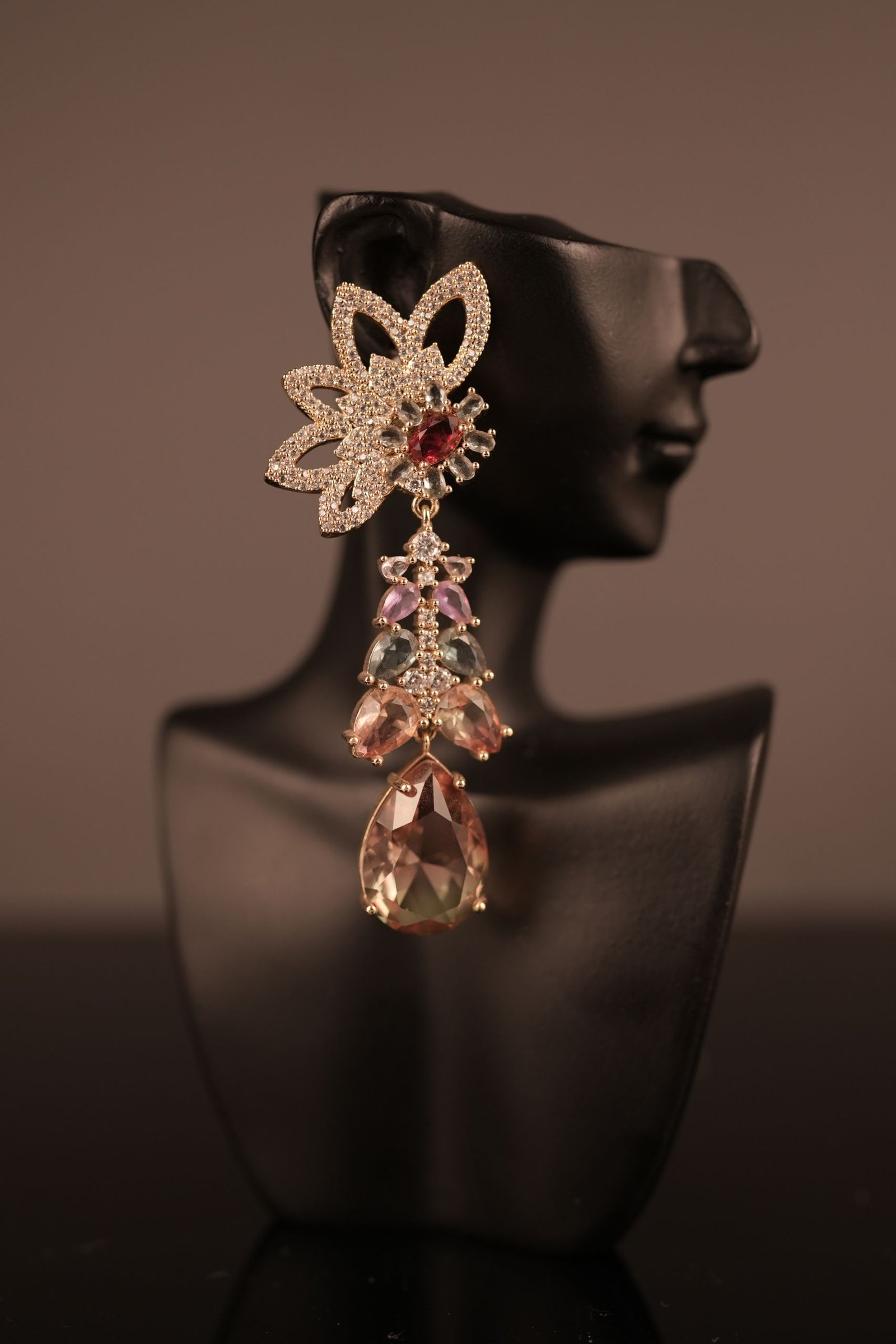 Olivia stone earrings-Dual tone