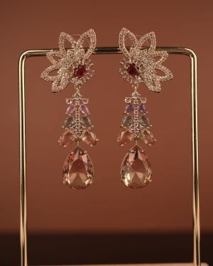 Olivia stone earrings-Dual tone