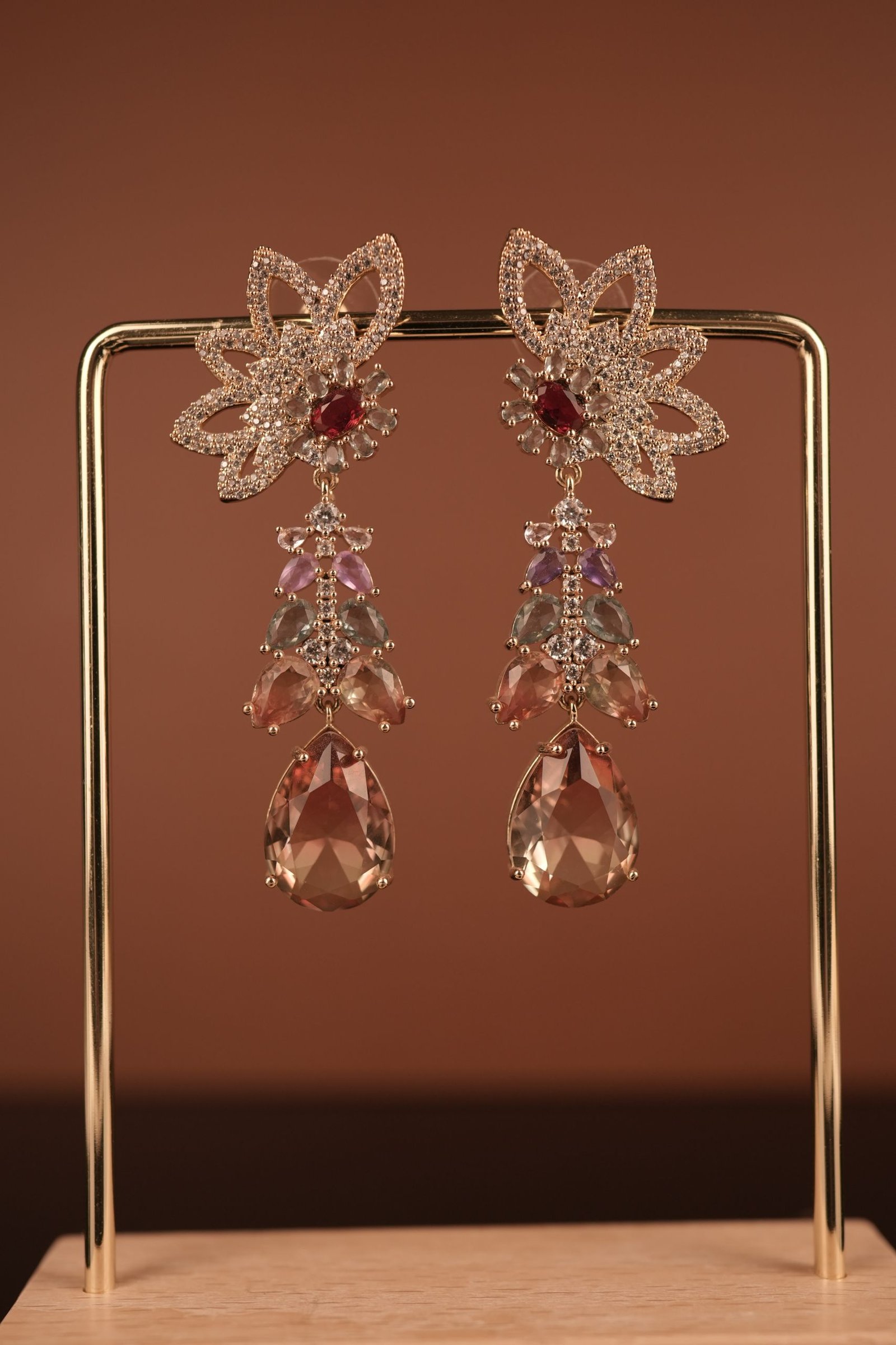 Olivia stone earrings-Dual tone