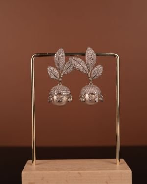 Leaf Cubic Pearl Dangle Earring