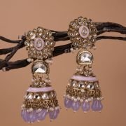 Pearl Jhumkas with Kundan Floral Earrings