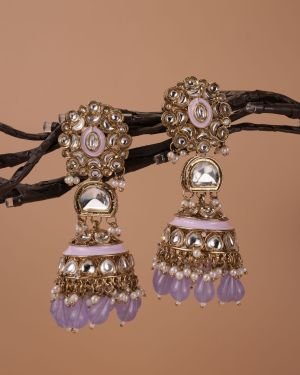 Pearl Jhumkas with Kundan Floral Earrings