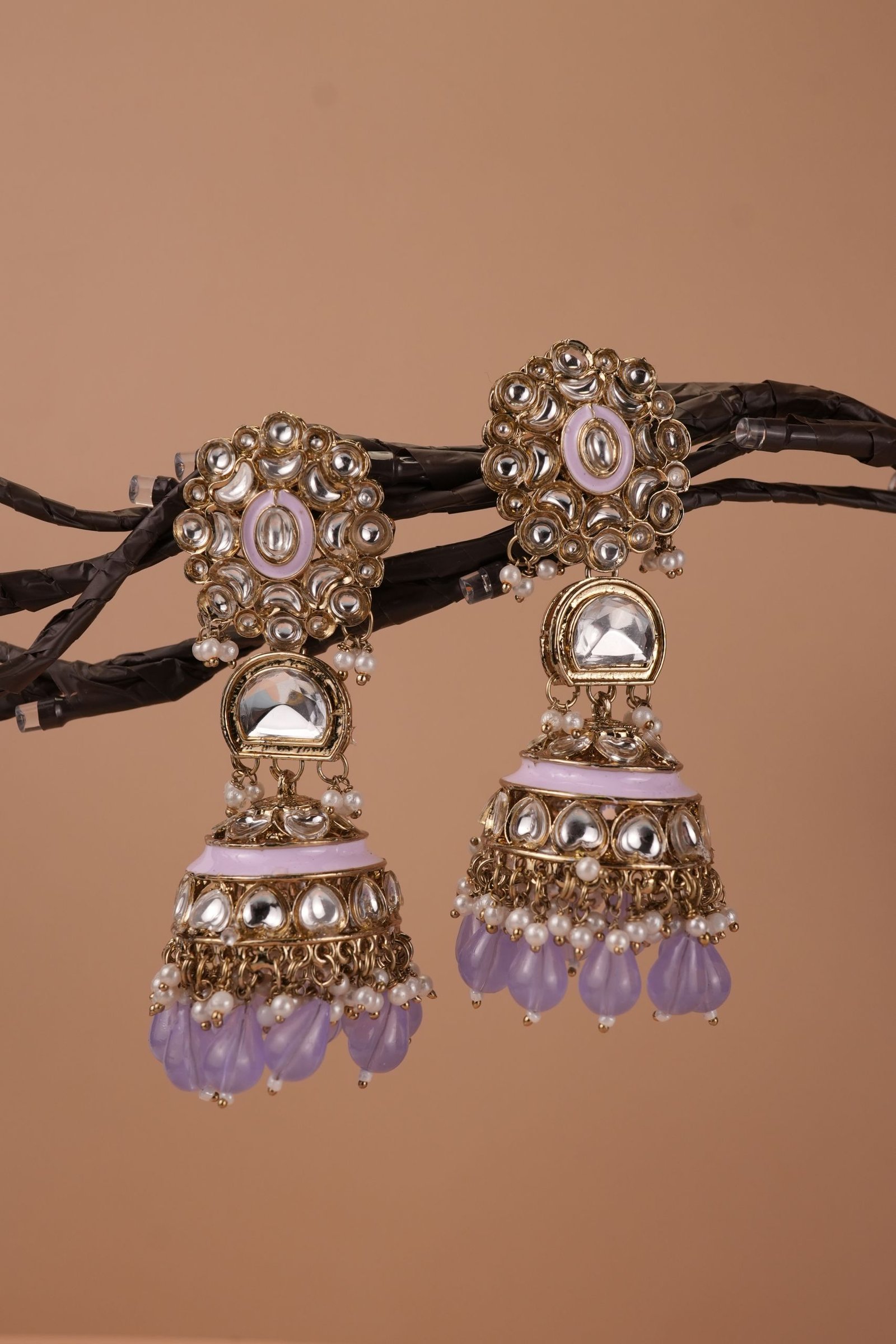 Pearl Jhumkas with Kundan Floral Earrings