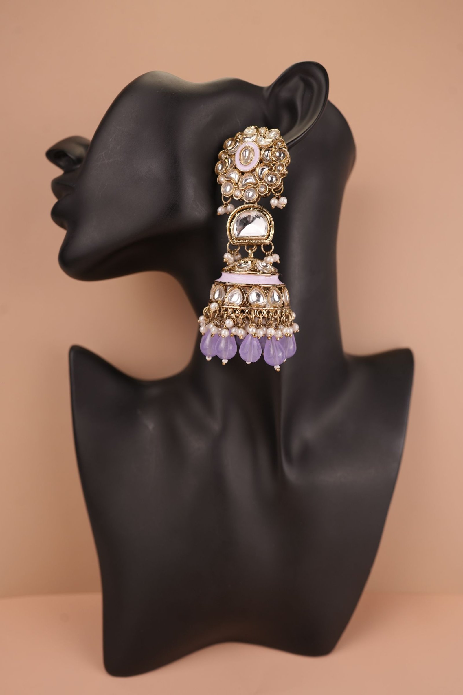 Pearl Jhumkas with Kundan Floral Earrings