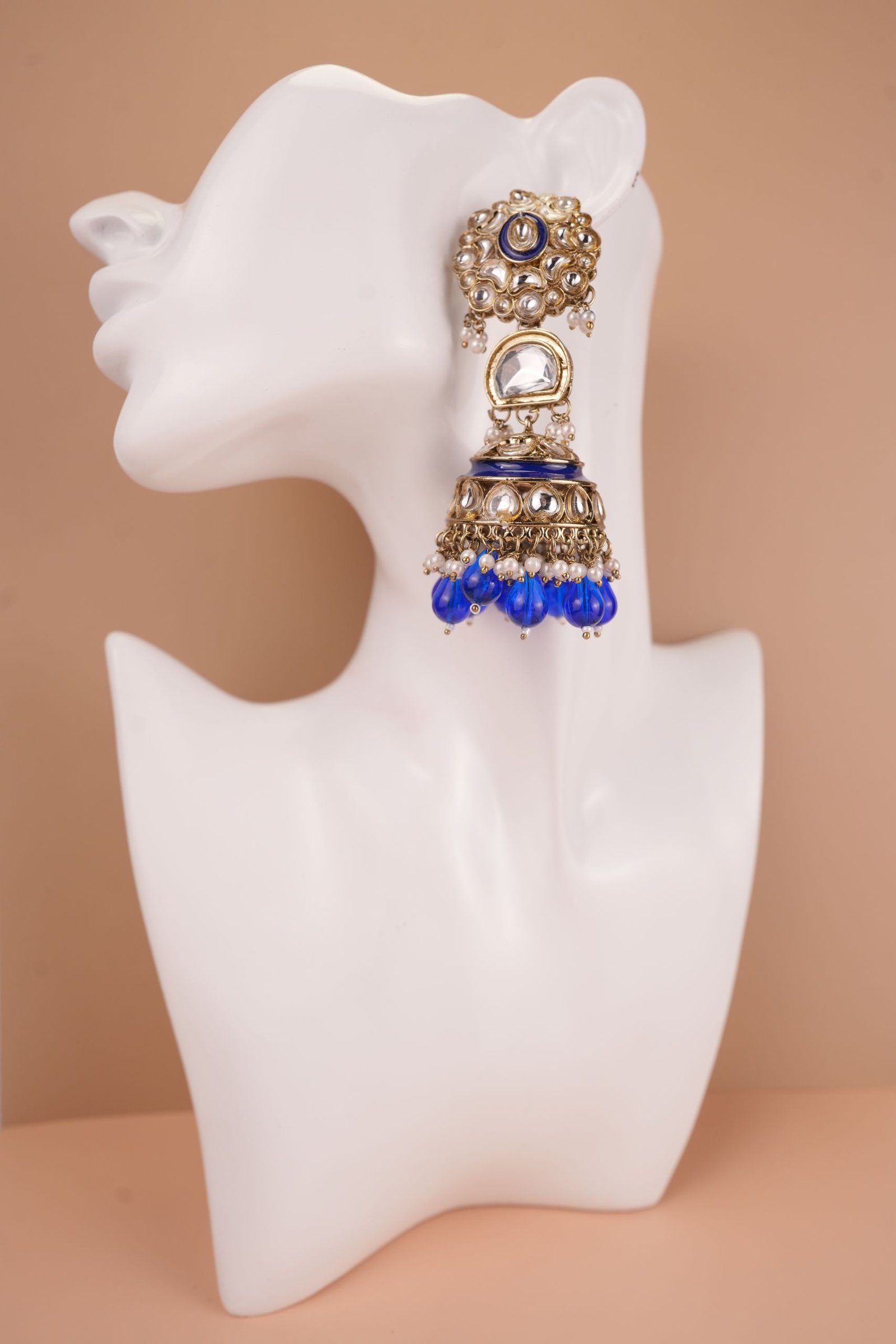 Pearl Jhumkas with Kundan Floral Earrings