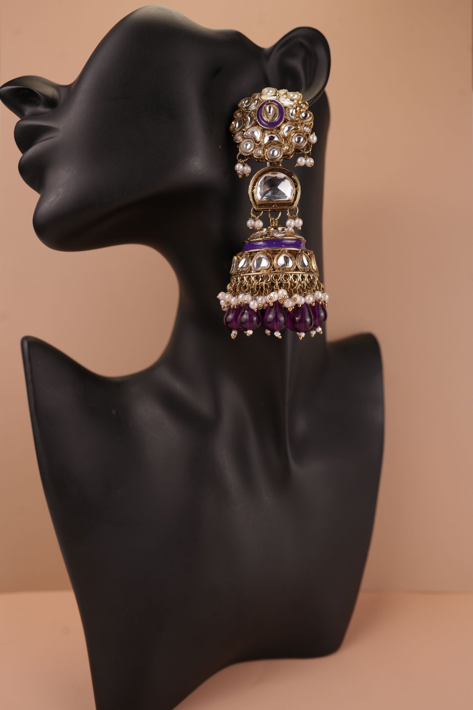Pearl Jhumkas with Kundan Floral Earrings