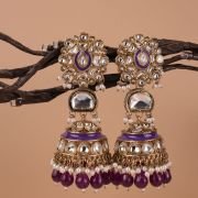Pearl Jhumkas with Kundan Floral Earrings