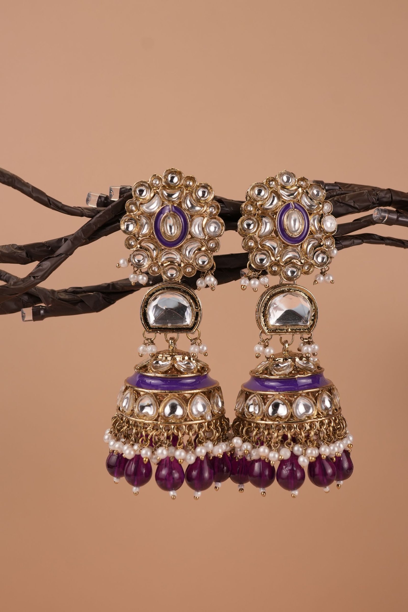 Pearl Jhumkas with Kundan Floral Earrings