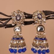 Pearl Jhumkas with Kundan Floral Earrings