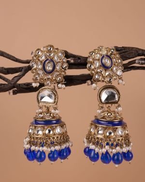Pearl Jhumkas with Kundan Floral Earrings