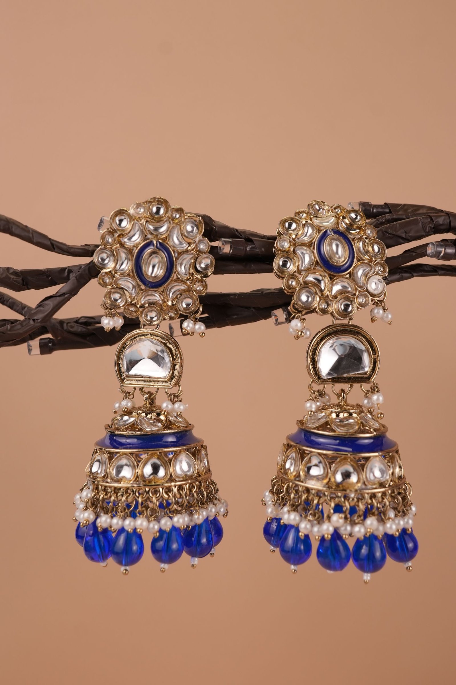 Pearl Jhumkas with Kundan Floral Earrings