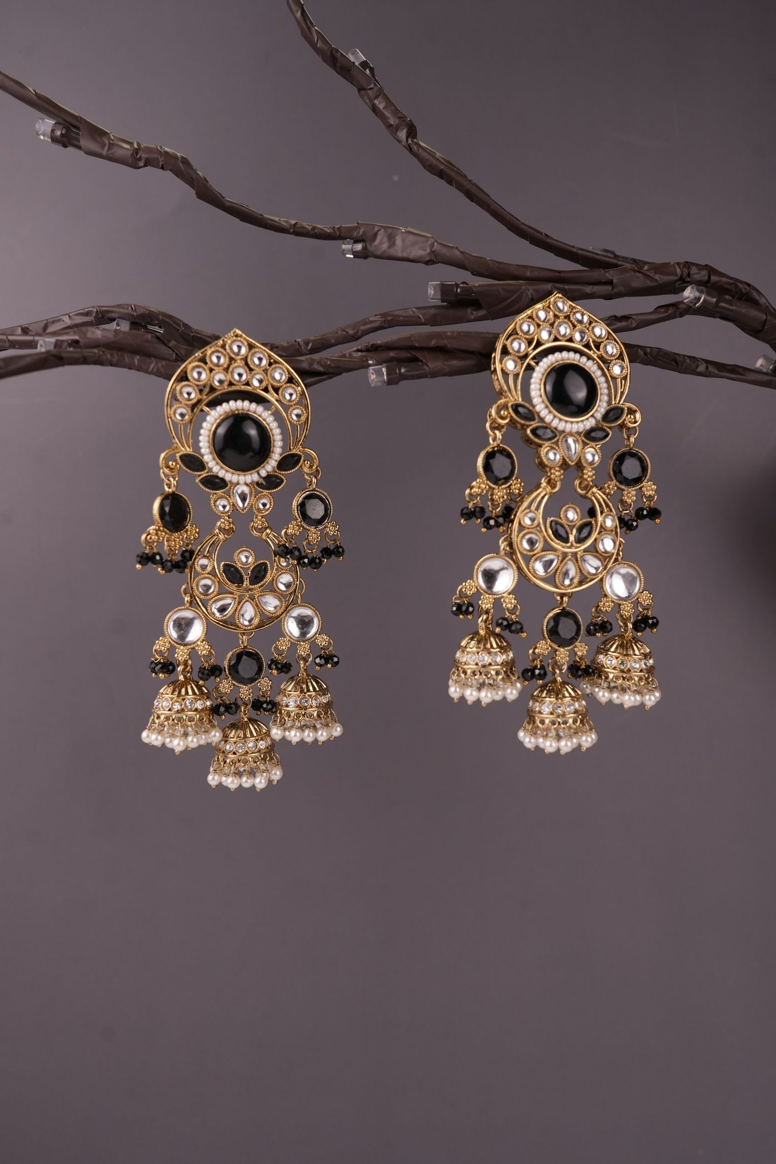 Elegant  Multi Jhumki Kundan Earrings