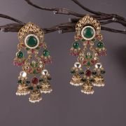 Elegant  Multi Jhumki Kundan Earrings