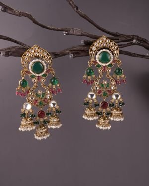 Elegant  Multi Jhumki Kundan Earrings