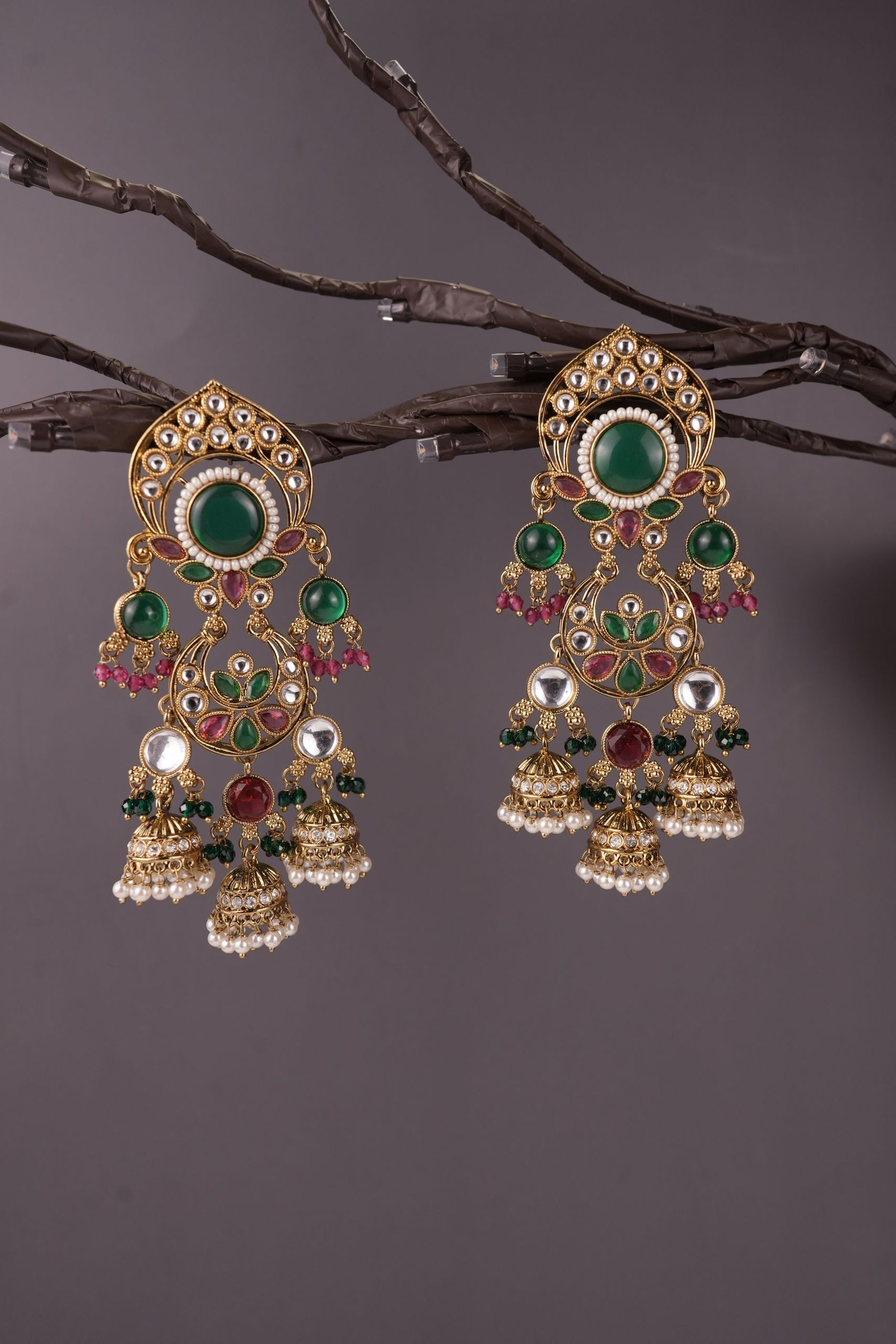 Elegant  Multi Jhumki Kundan Earrings