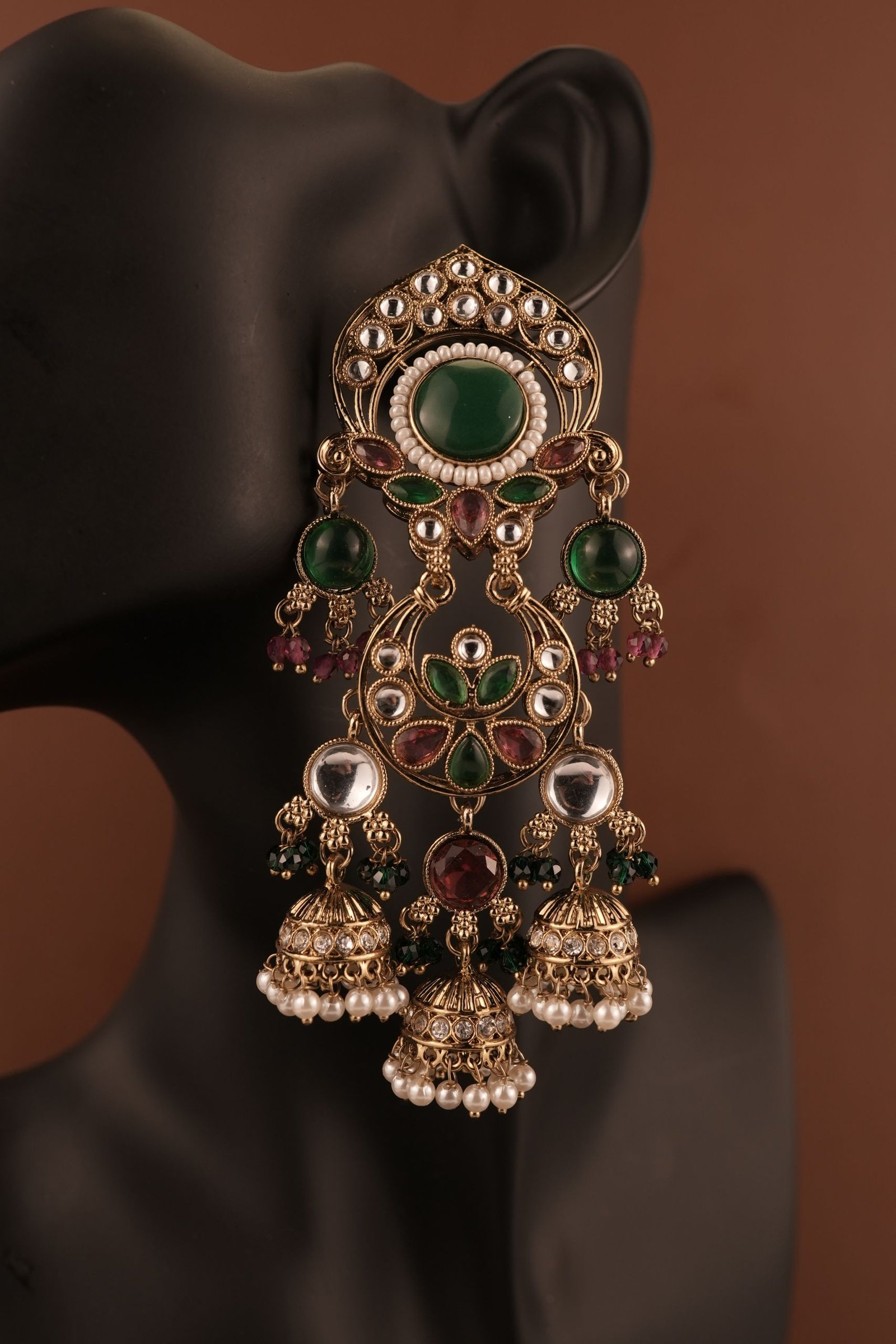 Elegant  Multi Jhumki Kundan Earrings