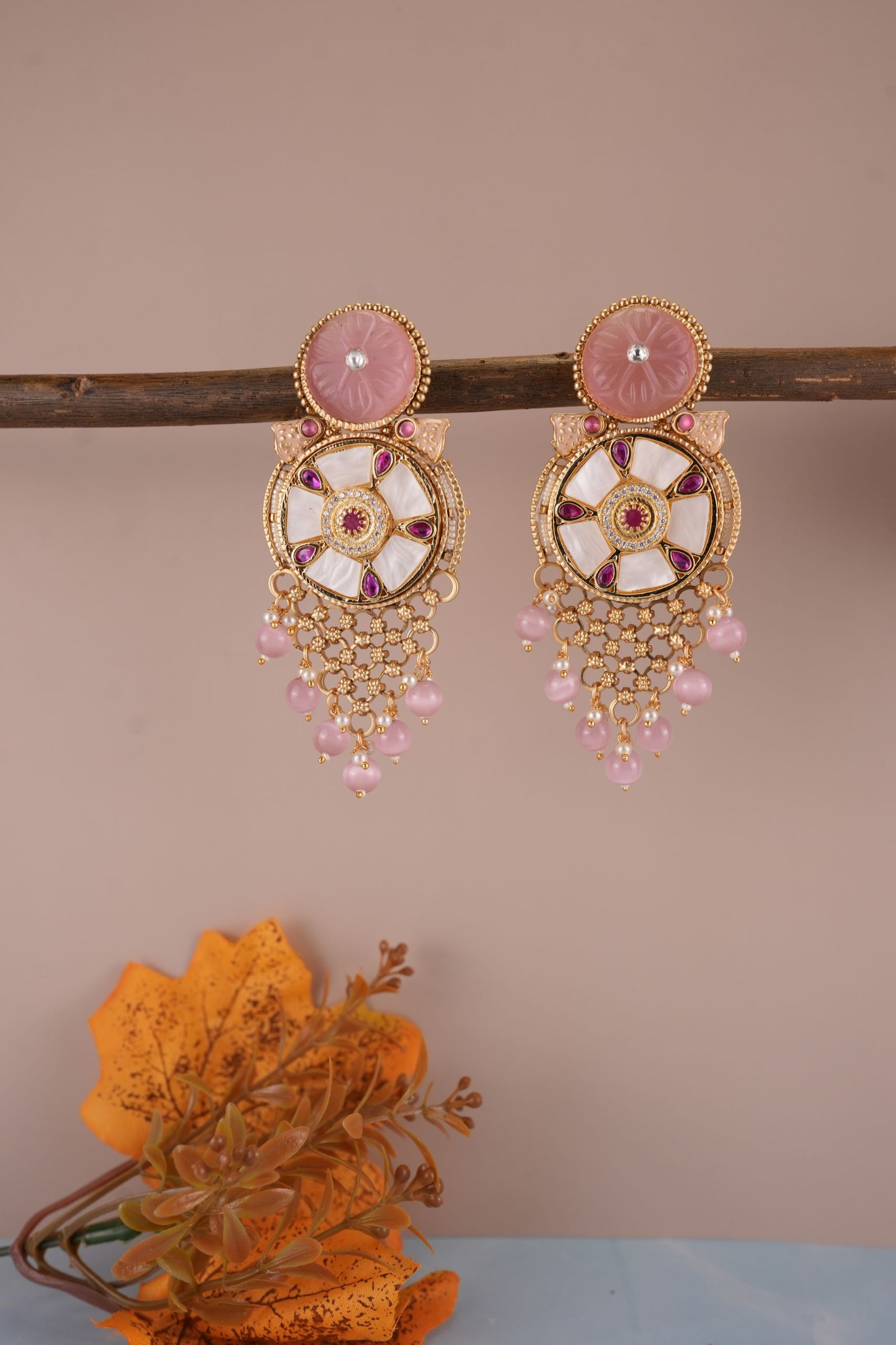 Polki Chandbalis with pearl earring