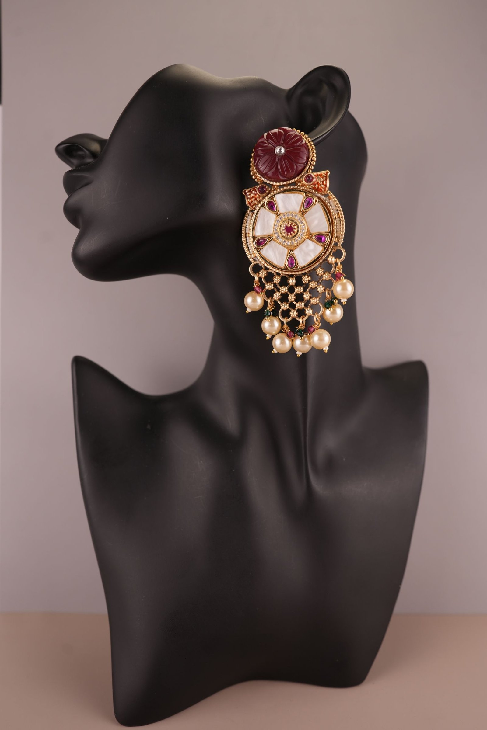 Polki Chandbalis with pearl earring
