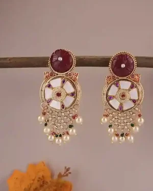 Polki Chandbalis with pearl earring