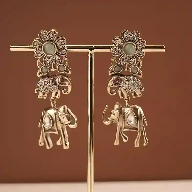 Anitque Golden colour elephant design dangle earring