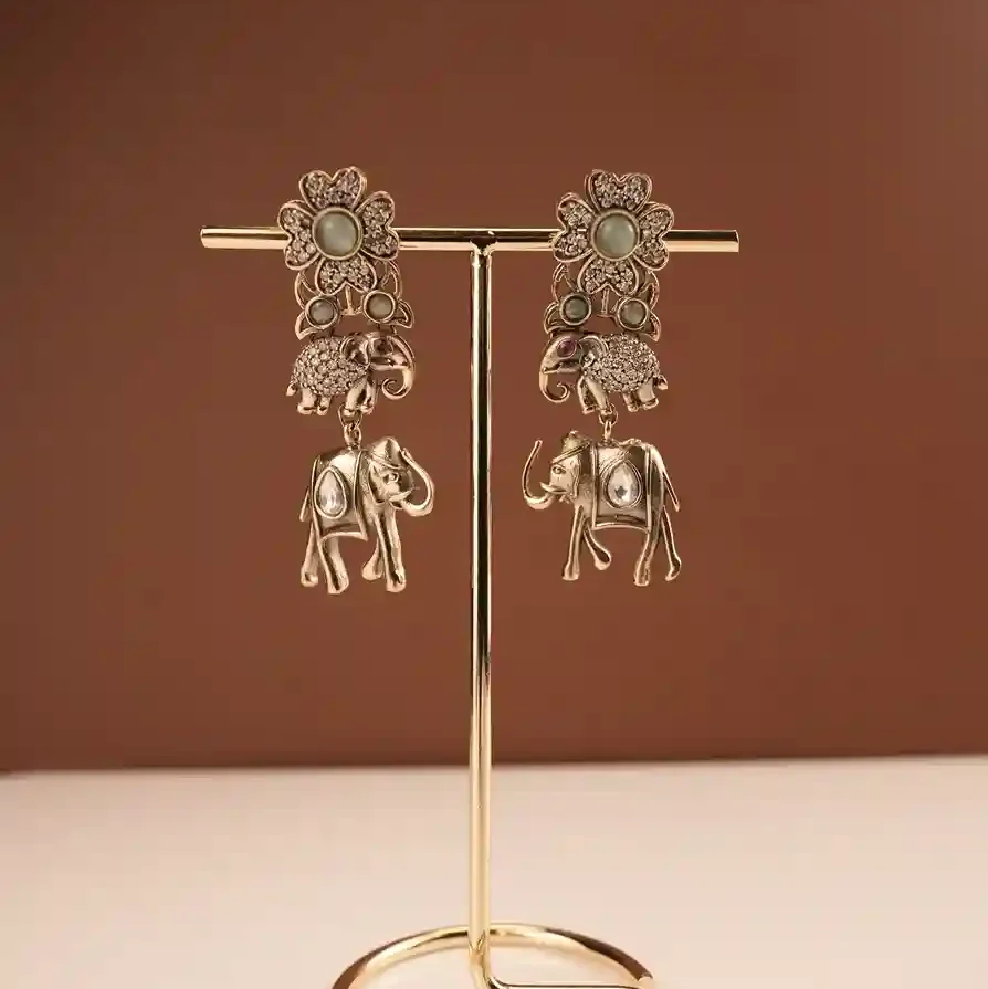 Anitque Golden colour elephant design dangle earring
