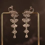 White stone peacock tiny hanging earrings