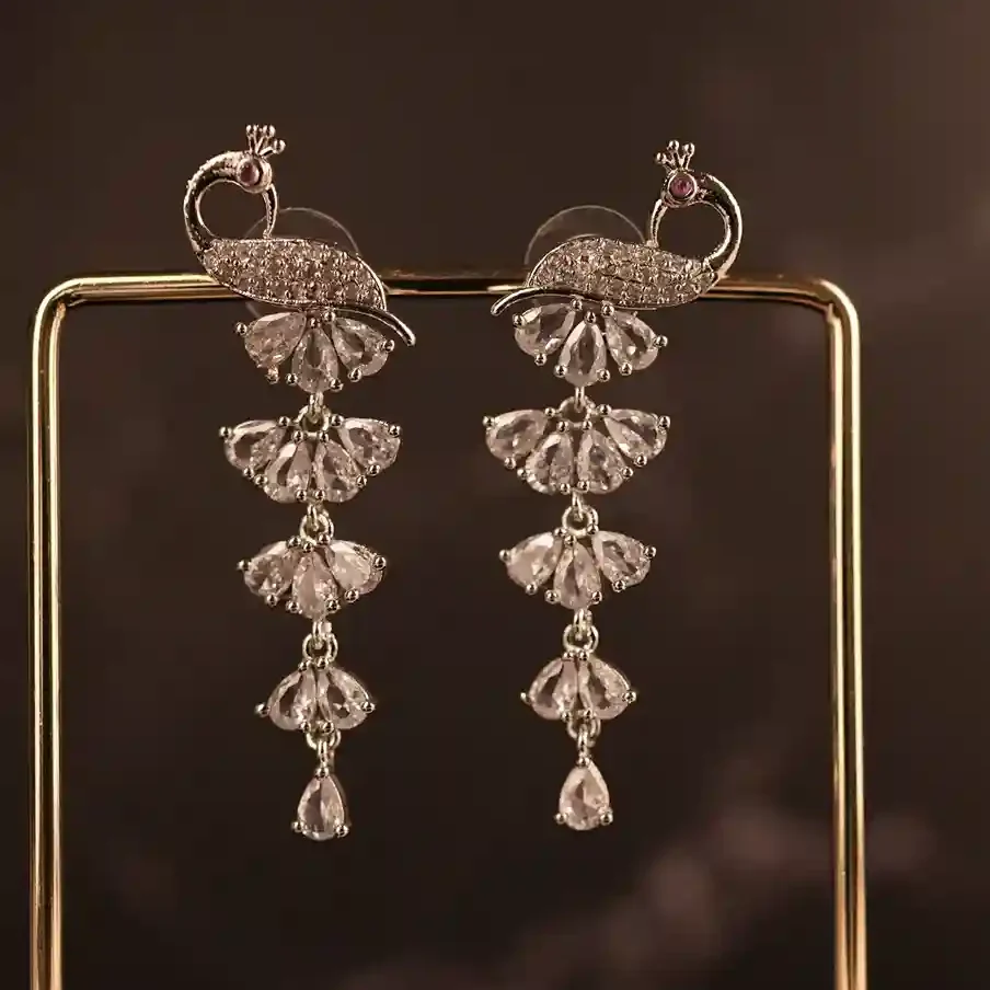 White stone peacock tiny hanging earrings