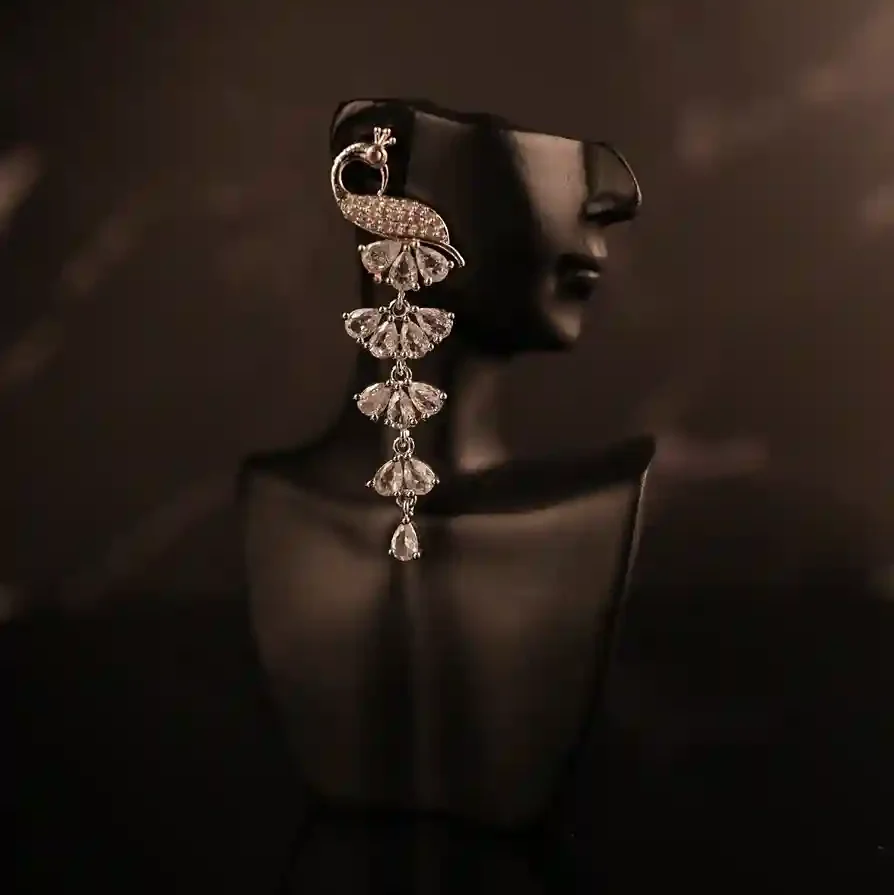 White stone peacock tiny hanging earrings