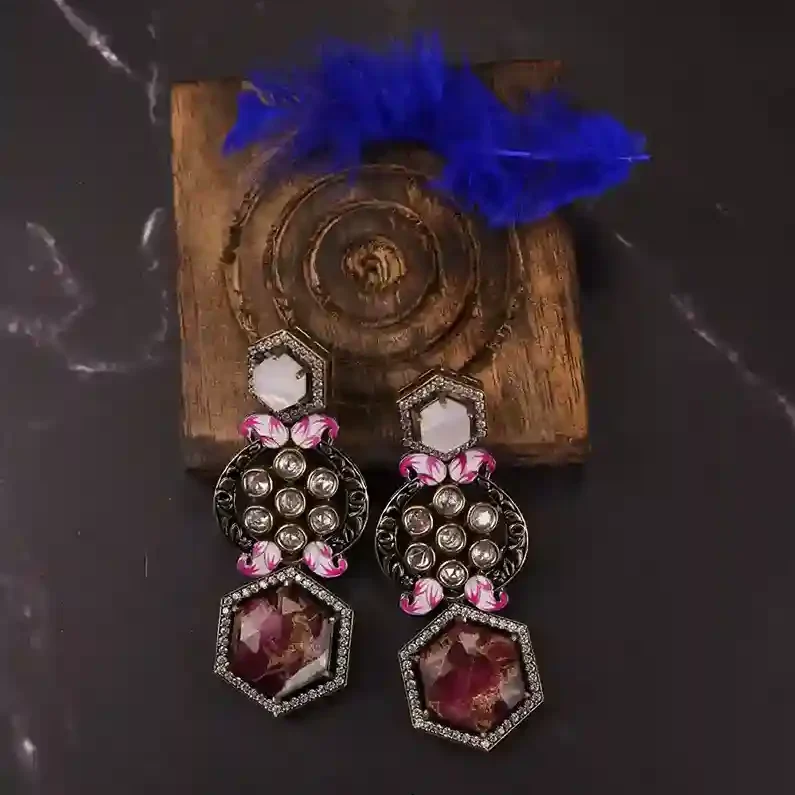 Mahi Kundan earrings-Black