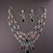 Brass Real AD Necklace Jewelry Navratan Necklace Set