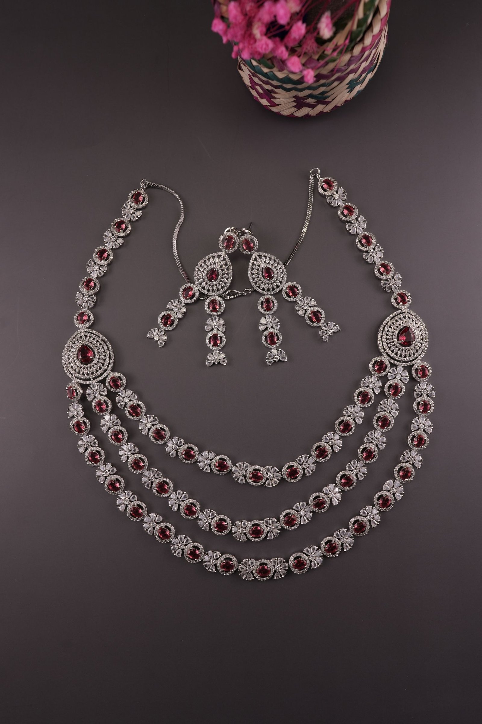 American Diamond-Studded Necklace & Earrings