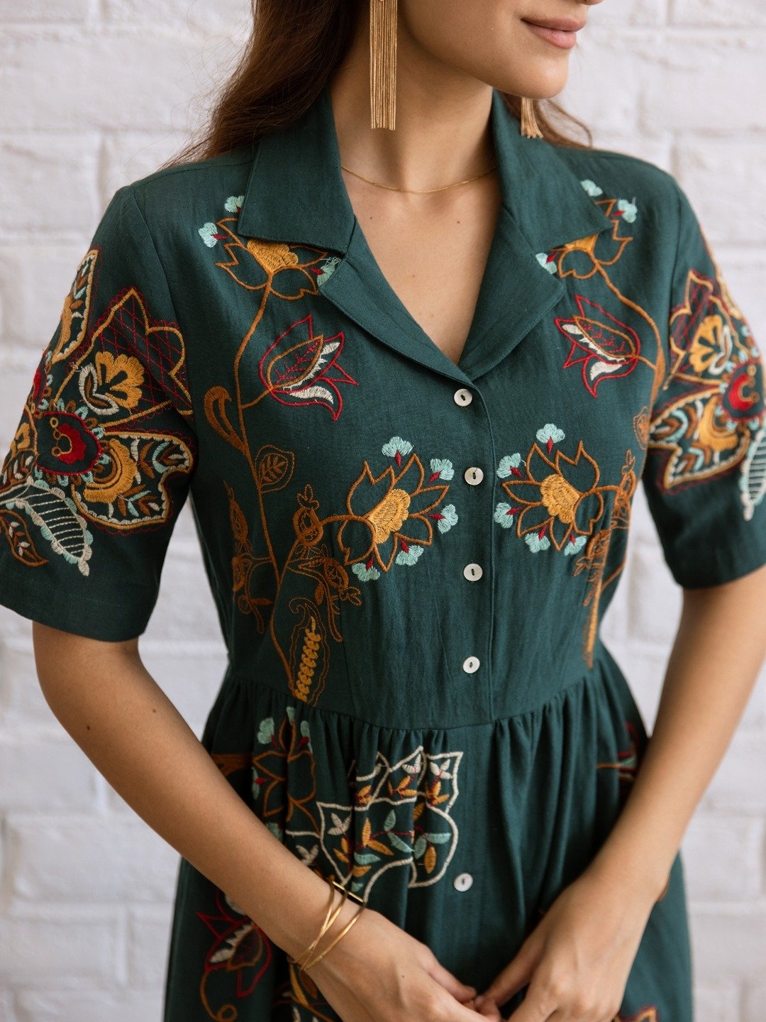 Embroidered Boho Bloom Midi Dress