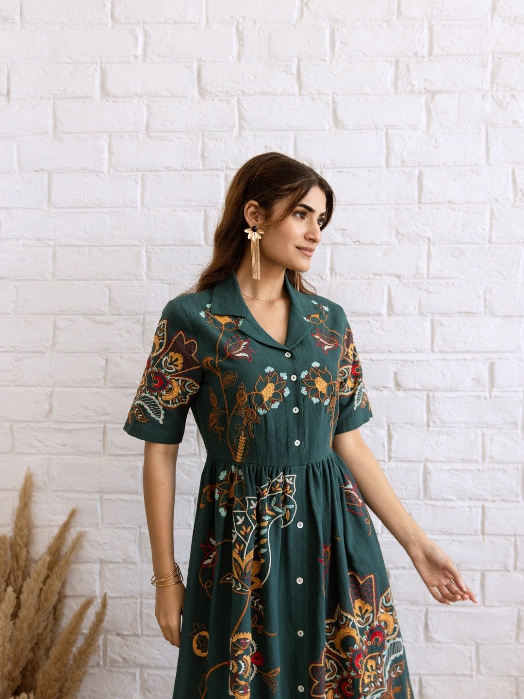 Embroidered Boho Bloom Midi Dress
