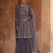 Mauve Georgette Designer Style Embroidered Sharara Suit