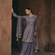 Mauve Georgette Designer Style Embroidered Sharara Suit