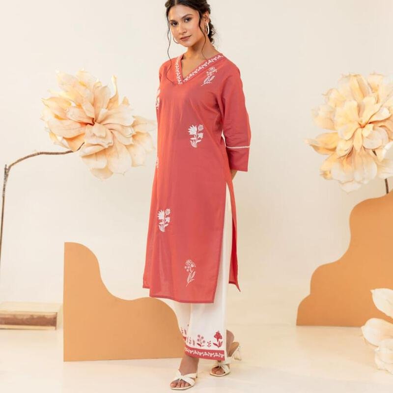 Chikankari style Cotton Co-ord set