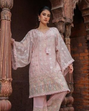 Elegant pink embroidered co-ord set