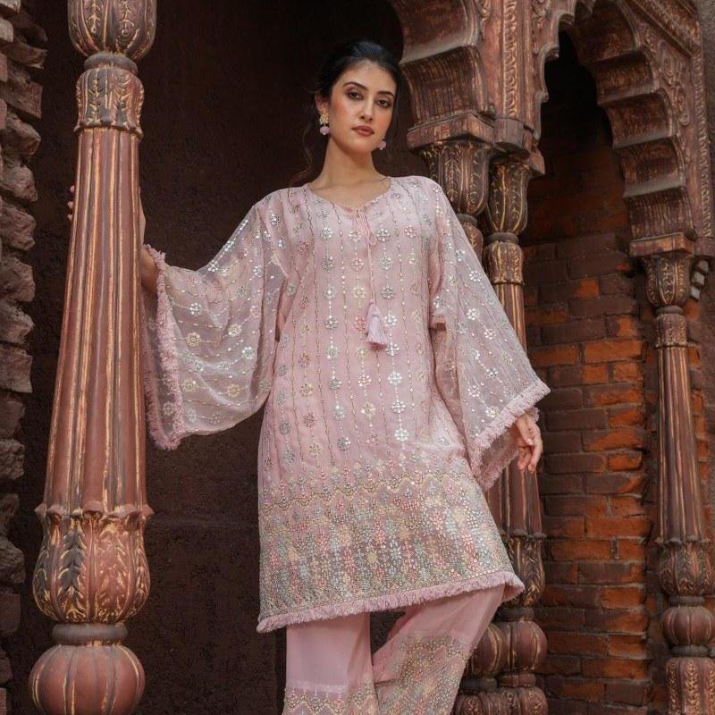 Elegant pink embroidered co-ord set