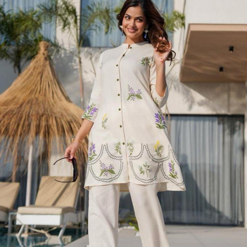 Floral designed embroidered Co-ord set