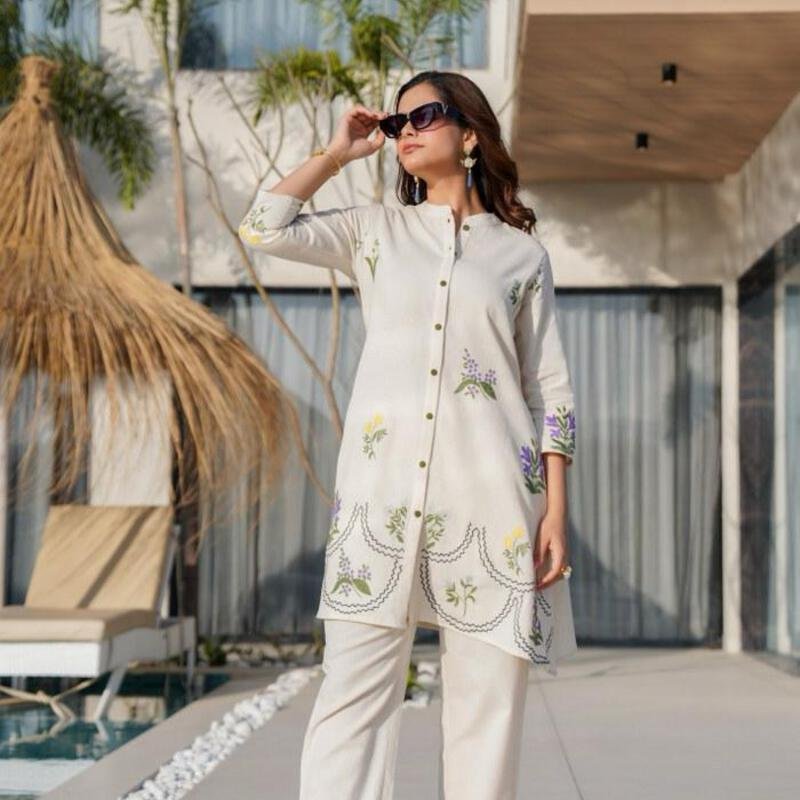 Floral designed embroidered Co-ord set