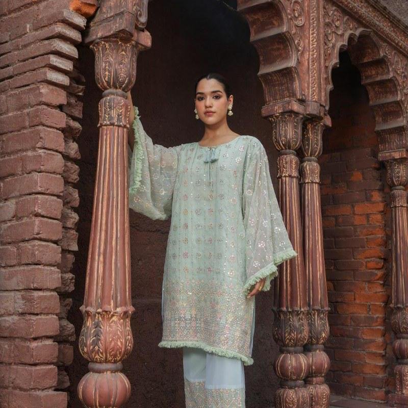 Elegant pastel embroidered co-ord set