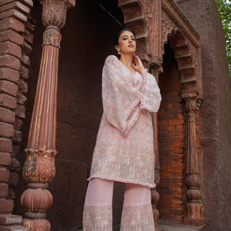 Elegant pink embroidered co-ord set